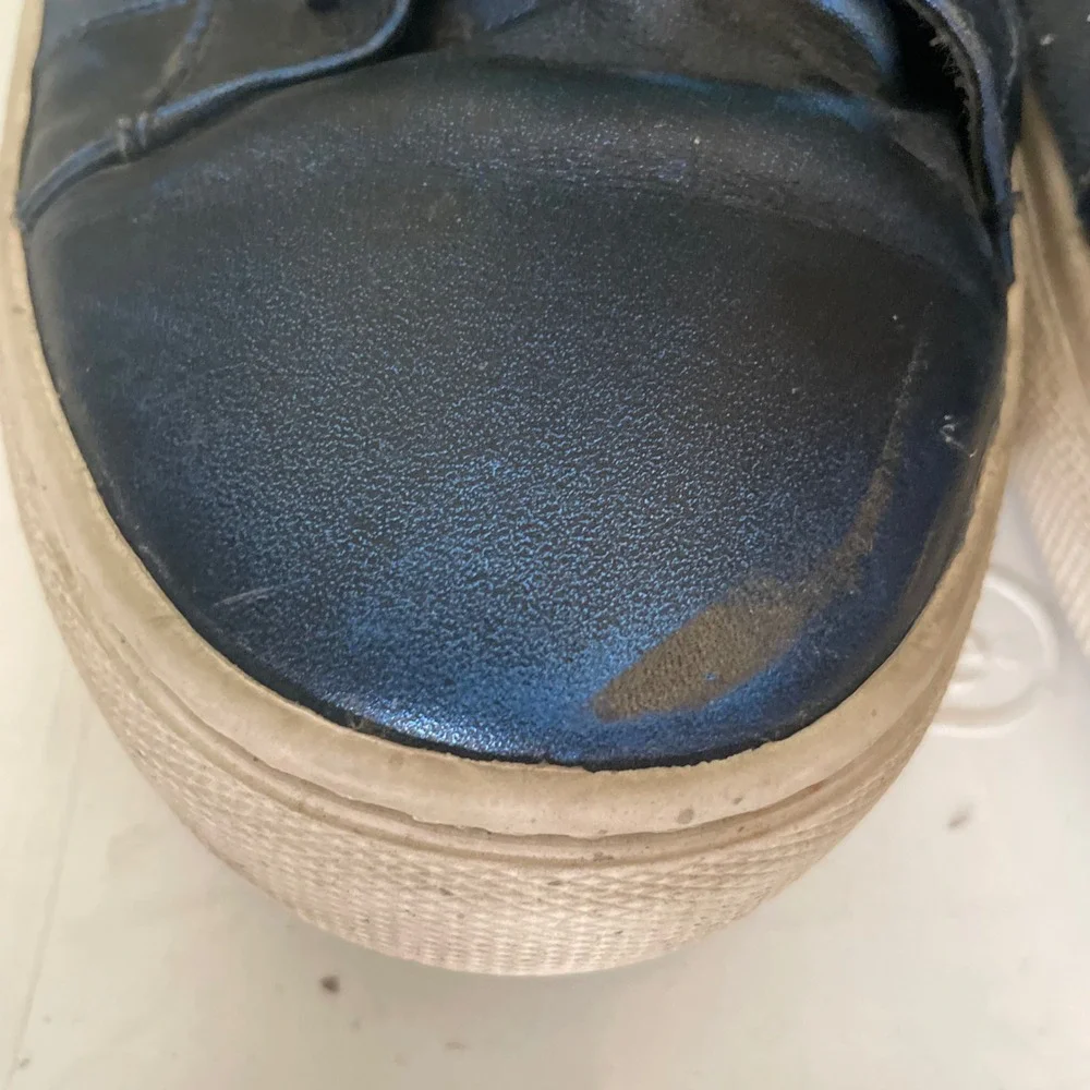 Silver Dagger Metallic Blue + Navy High Top Sneakers Mens 11 RARE Skull Patch‎